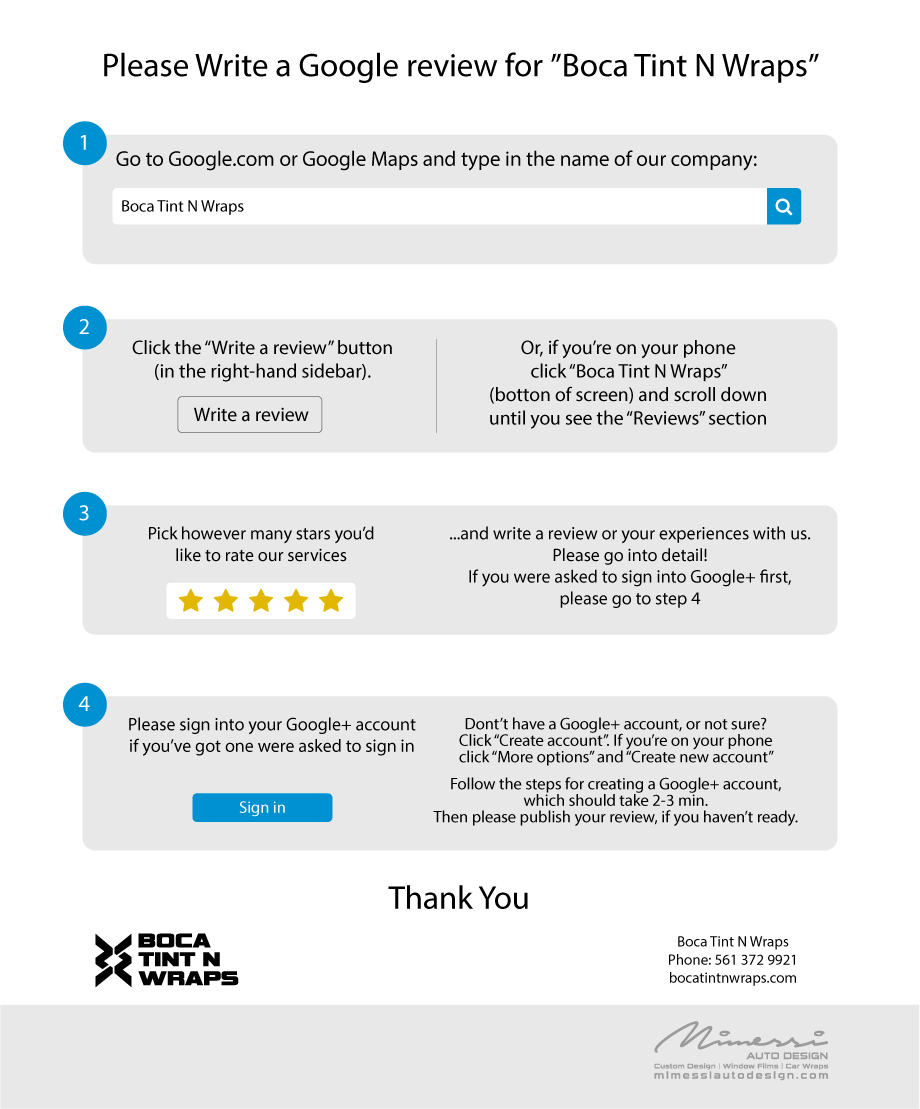 Write a review on google reviews