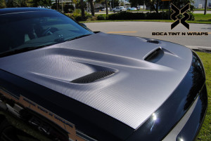 Dodge Challenger Hellcat - Tint & Silver Carbon Fiber Hood Wrap